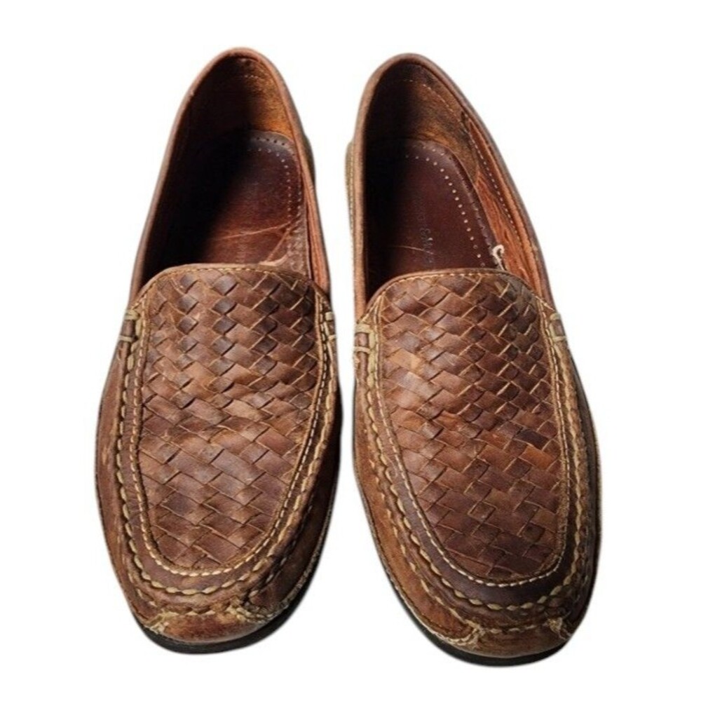 Johnston & Murphy Woven Leather Loafers Size 9 Hand Stitched Construction